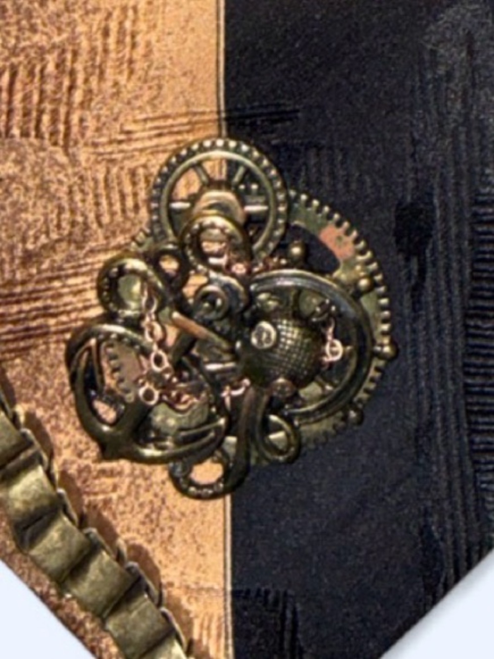 Upcycled Vintage Necktie Necklace Embellished Gears Anchor key brooch Steampunk - Picture 7 of 7